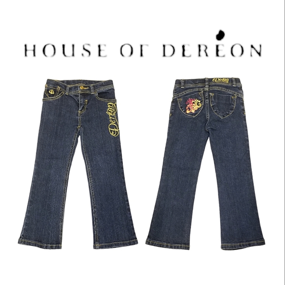 Dereon Girl's Signature Embroidered Boot Cut Medium Wash Blue Jeans 4T